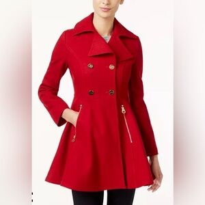 Women's Red Double-Breasted Skirted Swing Coat NWOT